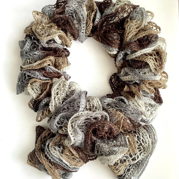 Knitted Tiered Neutral Color Lightweight Scarf Incredible Ruffles 44”x5” - Picture 1 of 7